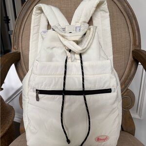 Elnoya White Nylon Backpack Drawstring Front Zip Pocket Adjustable Strap
